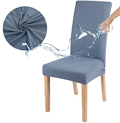 Odot Fundas Sillas de Comedor, Funda Sillas Comedor Impermeable, Funda Silla Extensible, Lavables Desmontables Fundas Sillas para Restaurantes y Hogar (2 Piezas,Gris Azul)