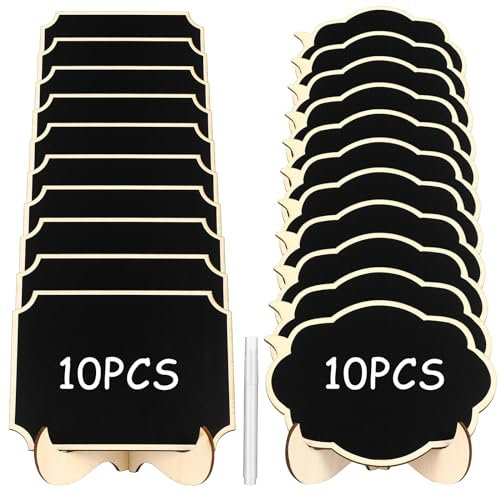 20 Mini Kreidetafel Set, Tafel zum Beschriften mit 1 Stift Geliefert, Schiefertafel zum Beschriften aus Holz, Preisschilder, Schilder zum Beschriften, für Gastronomie Buffet Café Hochzeit Party