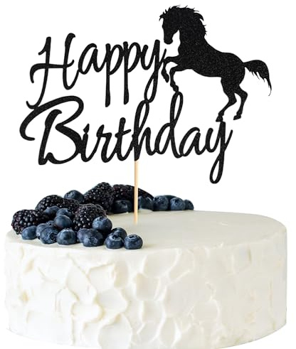 Arthsdite Pferde Happy Birthday Cake Topper Pferderennen Thema Geburtstag Party Dekoration, schwarzer Glitzer