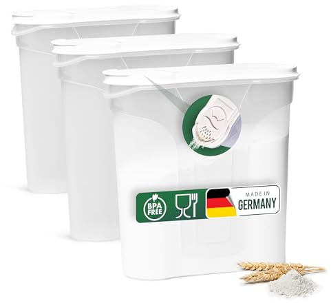 Novaliv Schüttdosen 3er SET Vorratsdose zum Streuen 4 Liter - Maße (LxBxH): 25,5 x 25,5 x 10 cm - Dose mit Deckel 4l für Müsli Mehl Zucker Dosen Küchen Organizer Food Box Meal-Prep-Boxen