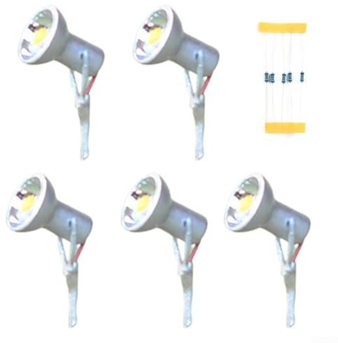 DAZZLEEX 5Pcs HO Scale LED Limelight Projector Street Lights For Model Trains Complete With Wires And LEDs Made(Silvery)
