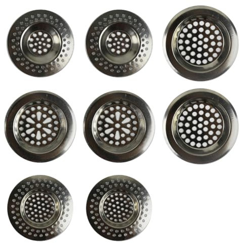 VIVIIHOO 8 coladores de acero inoxidable para lavabo y ducha – colador de pelo con 90 agujeros para drenaje rápido, fregadero y baño, filtro de desagüe fácil de limpiar