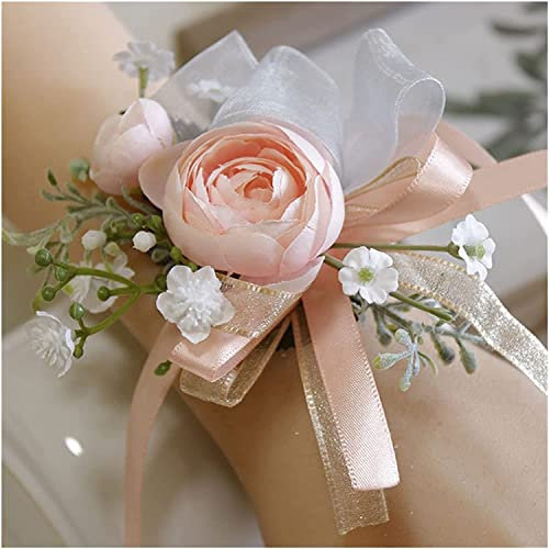 Handgelenk-Ansteckblume für Hochzeit, Boutonniere, rosa Rose, Party-Handgelenk-Blume, Hochzeit, Ansteckblume, Brautjungfer-Ansteckblume, Handblumen (Farbe: Ansteckblume 5) (Handgelenk-Blumen 5)