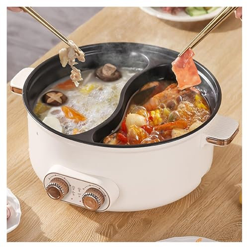 HJXBD888 Faitout 2 Compartiment, Double Interrupteur de Commande Multi-Fonctions RevêTement AntiadhéSif Appareil Fondue Chinoise, Convient Aux FêTes d'anniversaire (avec 2 Filets Non éTanches),7.5L