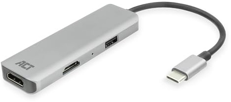 ACT Adaptador USB C HDMI con Carcasa de Aluminio, 4 K a 30 Hz Dual HDMI, Puerto USB 3.0 de 5 Gbps, para conectar 2 monitores adicionales – AC7013