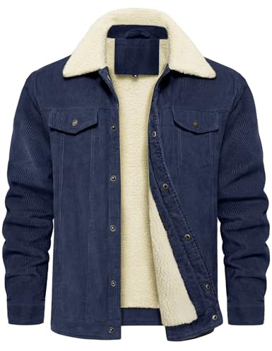 Voqeen Winterjacke Herren Fleece Gefüttert Cordjacke Umlegekragen Militär Cargo Jacke Warm Outdoor Casual Trucker Jacken