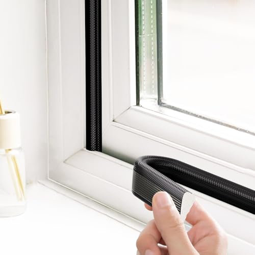 Guarnizione Finestra Guarnizione Adesiva Paraspifferi Porta Finestre per Porte e Finestre Scorrevole Resistente Alle Intemperie Anti-Collisione Isolamento Acustico (Nero, 6M)