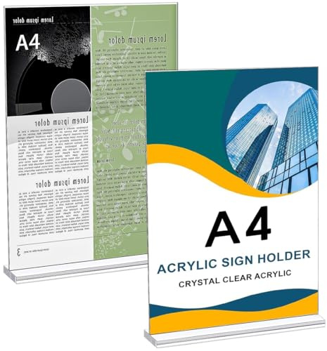 Bangbobi Transparenter Preisschilder Aufsteller A4-2er Set Tischaufsteller T-Ständer aus Acryl für Werbung, Menükarte, Prospekte, Fotorahmen (21 x 29,7cm)