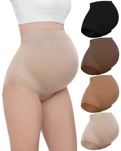 Boguish Women's Maternity Underwear High Waist Pregnancy Soft Seamless Shapewear Panties Over Bump Support 4-Pack