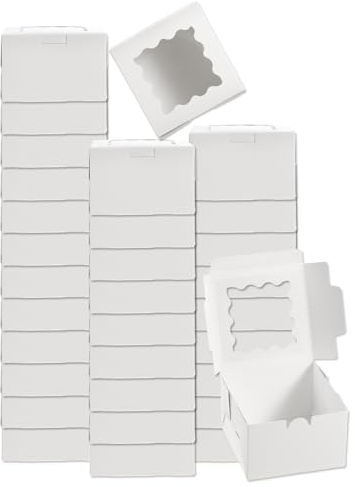 QUARKZMAN 32 Stück Seifenverpackungsschachteln 3,9x3,9x2,6 Zoll Kraftseifenschachtel mit Fenster geschenkschachtel für Bäckerei Süßigkeitenverpackung Schmuckdisplay (Blumenform, Weiß)