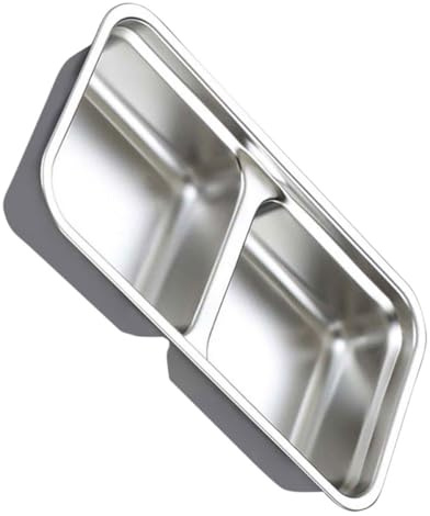 Cabilock Plato de Aperitivos de Acero Inoxidable Doble Compartimento | Color Plata, Diseño Simple y Limpio, para Servir Condimentos en Catering y Tiendas de Comida
