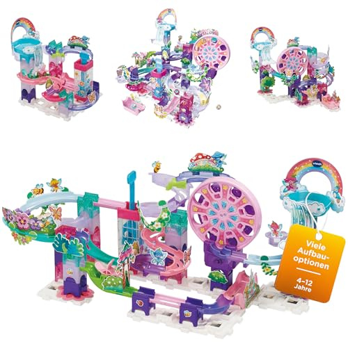 VTech Marble Rush - Fairy Garden Set M500 E - Interactive Marble Track Toy with Ferris Wheel and 6 Glitter MarBalls - Promotes Creativity and Motor Skills - For Children Aged 4-12 Years