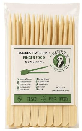 Commerline 500 Stück Spieße Fingerfood | 12 cm Holzspieße aus Bambus | Cocktailspieße für Mini Burger und Sandwich | Bambusspiesse für Snack und Marshmallow | Schaschlikspiesse Holz
