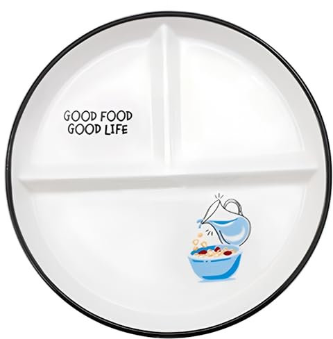 Plato de Cerámica Dividido, Plato de cena con 3 Compartimentos para Evitar que se Mezclen los Sabores, Apto para Pasta, Fruta, Ensalada y Pan, Apto para Microondas