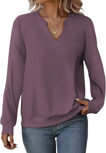 Cuptacc Ladies Jumpers for Women UK Long Sleeve Tops Women V-Neck Elegant Fall Fashion Warm Sweatshirts Casual | V-neck, loose, elegant, long sleeve, plain, comfortable, autumn, winter, casual, chic, women