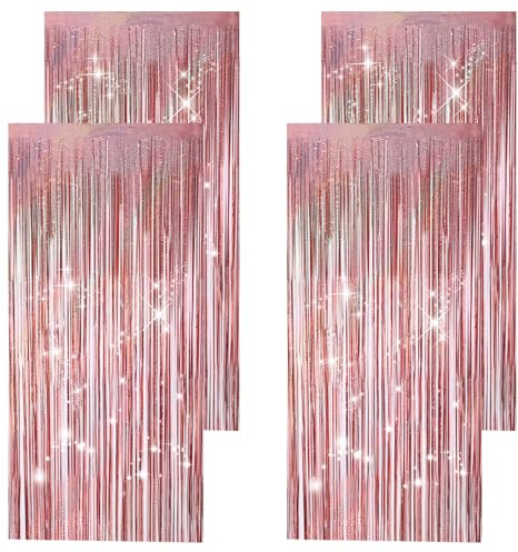 4 Stück Lametta Vorhang Rosegold-Glitzervorhang Lametta Für JGA Deko, Kann Für Bride To Be, Foto-Hintergrund, Geburtstag Deko, Etc. Verwendet Werden（100cm x 200cm）