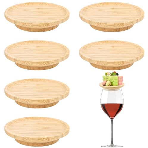 6 toppers de madera para copas de vino, 10 cm, redondos, toppers de madera, para postres, bebidas, comidas familiares, fiestas