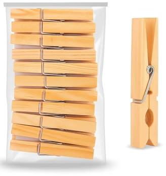 Wooden Laundry Spring Clothes Pegs – 48 Pack (2 x 24) – Smooth Grip Wooden Pegs – 7.2cm – Gentle on Clothes – Durable & Reusable Clothesline Clips for Hanging Clothes