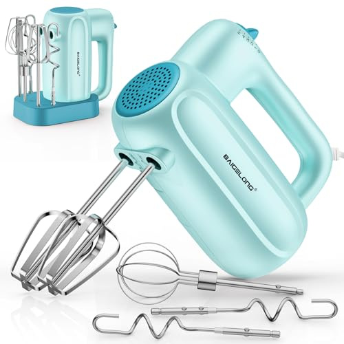 BAIGELONG 5-Speed Handheld Electric Mixer, with 5 Stainless Steel Attachments, Portable Food Blender for Baking, Whipping Cream, Cake Mixing, Blue