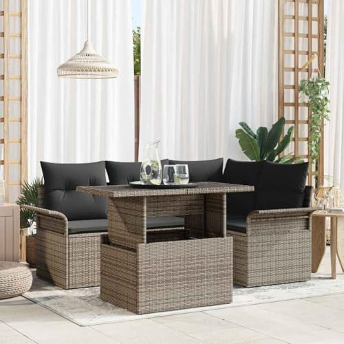 QJBSAVVA Gartenmöbel Set 5-TLG Grau Poly Rattan Garten Lounge Eckbank mit Tisch 100 x 55 x 73 cm Modular Sitzgruppe für Garten Terrasse Balkon