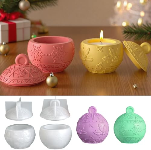 Silikonformen Gießformen Weihnachten,4 Stück Kerzen Silikonformen,Weihnachten Kerzenformen zum Gießen,Silikonform Schneeflocke Gießform Dose mit Deckel,Weihnachtsdeko,für Bastelarbeiten,Kerzen