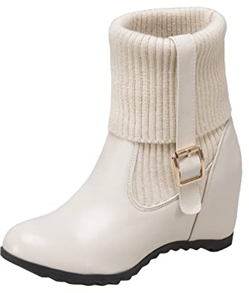 Donna Zeppa Stivaletti Con Polsino Pieghevole Per Calzini Stivaletto Con Fibbie Elastico Slip-On Stivali Punta Rotonda Eleganti Serata Polacchine Scarponcini Invernale Caldi Antiscivolo Per Incontri