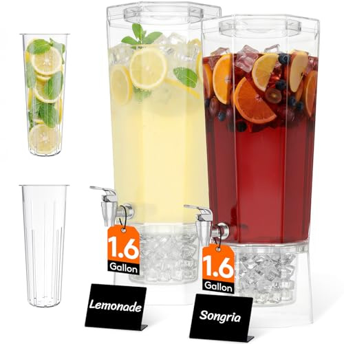 Lifewit 6L Dryckesdispenser med Kran, Set med 2 Plastkanna, Iskall Cocktailfontän för Juice, Läsk, Soda och Te