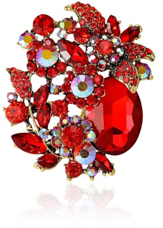 Vintage Brosche Damen Gold, Kristall Blume Anstecknadel mit Großem Tropfenstein, Glitzer Strass Ansteckblume für Schal, Elegante Flower Brooches for Women Schmuck