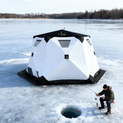 Isfiskeskydd, Pop-Up Bärbart Isfisketält För 6-10 Personer, Isolerat Isskydd, Stort Fiskeområde, Vattentät 420d Oxford-Isbit, För Vinterfiske White