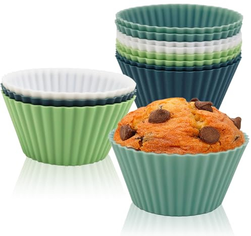 Morofme Silikon Muffinform Airfryer 12 Stück, Wiederverwendbare Muffin Silikonförmchen 4 Farben, BPA-frei Antihaft Muffinförmchen Silikon Maschinenwaschbar für Muffins, Kuchen, Eier, Pudding