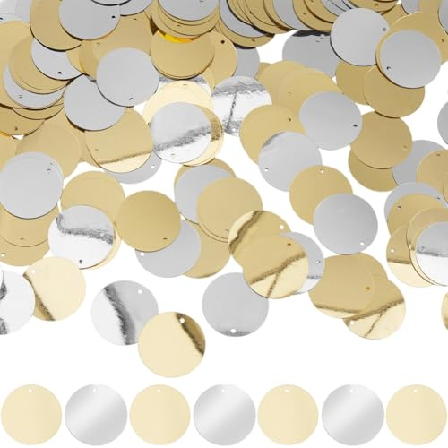 GORGECRAFT 500 Pieza de Lentejuelas Redondas Planas de 25mm Doradas Y Plateadas Sueltas con Agujeros para Coser Hacer Joyas Bodas Ropa de Novia Bordar Apliques Y Adornos.