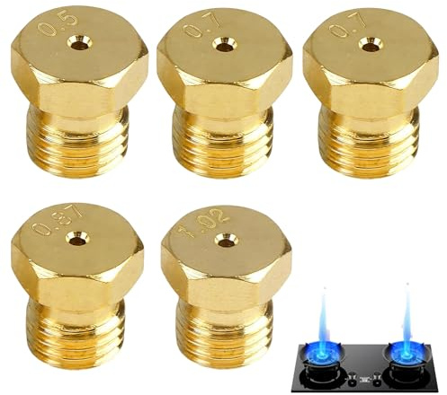5 Piezas Inyectores Cocina Gas Butano | Inyectores Cocina Gas Butano Universales Boquilla de Repuesto para Encimera - Rosca M6 1x0.5, 2x0.7, 1x0.87, 1x1.02