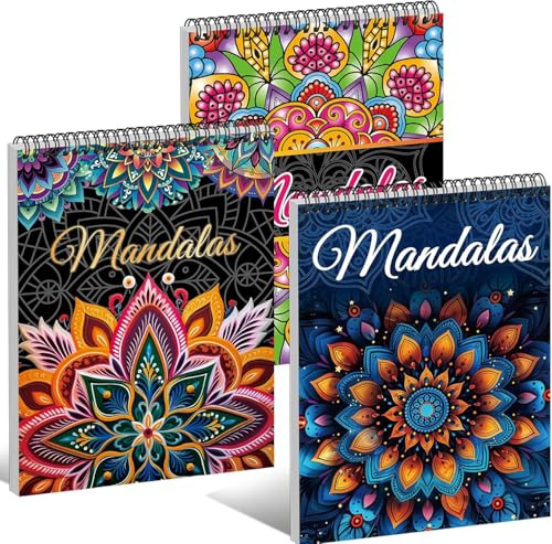 Kalysky 3 Mandalas Colorear Adultos, Libro Mandalas Adultos con 60 Ilustraciones, Libro para Colorear con Encuadernación en Espiral, en Formato A4