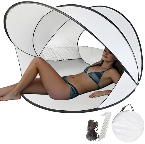 Strandmuschel Pop Up Strandzelt Automatisches Tragbarer Wurfzelt | UV-Schutz 50+ Windschutz, Sonnenschutz Zelt für 2-3 Personen Camping Garten Strand, Weiß