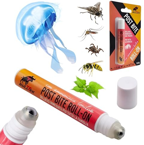 BullTek Penna Dopopuntura Roll On 10ml Azione rapida contro punture insetti e meduse, gel con ammoniaca lenitiva, eucalipto e menta rinfrescanti, formato portatile