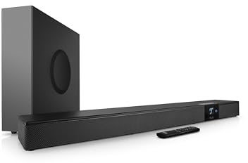 Teufel CINEBAR 22-5.1 Dolby Atmos Soundbar mit kabellosem Platzsparender Subwoofer, 8 Tönern, Heimkinosysteme, HDMI 3D ARC CEC, 4K-Pass-Through, Touch Panel -schwarz