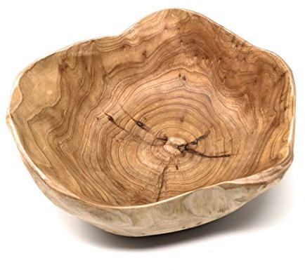 THY COLLECTIBLES träskål handgjord förvaring naturlig rot trä hantverk skål frukt sallad serveringsskålar (medium 25 cm – 30 cm)