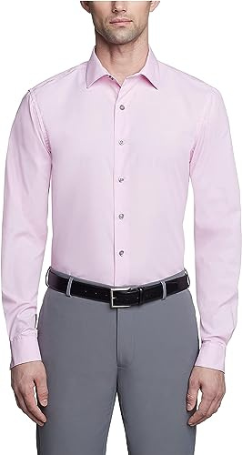 Kenneth Cole Unlisted Men's Dress Shirt Slim Fit Solid , Pink, 16-16.5 Neck 34-35 Sleeve