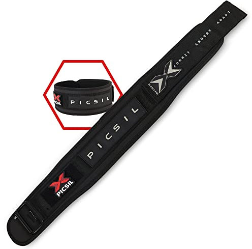 PICSIL Gewichthebergürtel, Lendenwirbelstütze, Hervorragend für Squats, Clean, Lunges, Deadlift, Anpassbarer Gürtel mit Platz für Patches, Komfortable Taille (M, Schwarz)