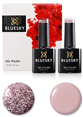 Bluesky Gel Nail Polish Set, 9th Anniversary Set 5, 2 x 10ml, QXG312 Blindfold, 80634 Blushing Topaz, Pink, Glitter (Requires Curing Under UV LED Lamp)