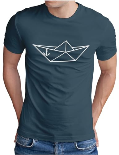 OM3® Origami-Paper-Boat T-Shirt - Herren - Papier Schiffchen Papierboot Schiff Anker Seemann - S - 5XL