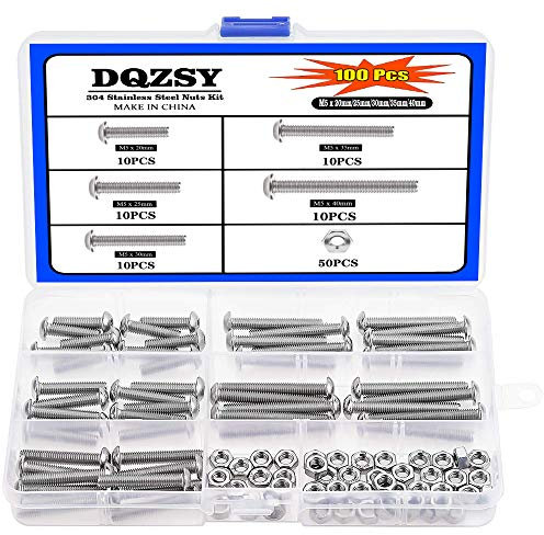 100 Stück M5 x 20 mm / 25 mm / 30 mm / 35 mm / 40 mm Sechskantschrauben, 304 Edelstahl-Vollgewinde-Maschinenschrauben Schrauben Muttern-Kit