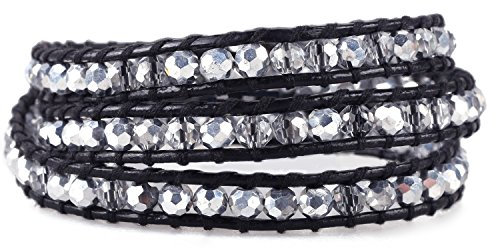 C·QUAN CHI Graue Kristallperlen Freundschaftsarmbänder Leder 3 Wickelarmband Böhmisches Kristallarmband Neuer Schmuck 002