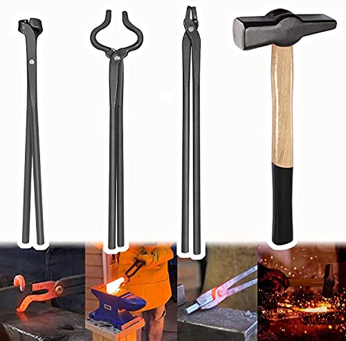 Kit de pinces forgées et marteau forgé 1 kg - Kit d'outils de forge pour la fabrication de couteaux, outils de forge à enclume forgée pour la fabrication de couteaux