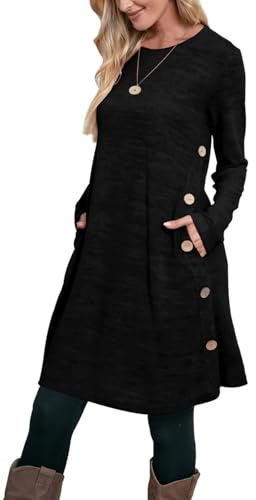 OFEEFAN Long Sleeve Dress Fall Sweater Dresses for Women Casual Plus Size Dress Black XXL