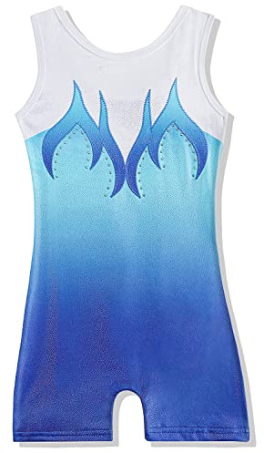 HOZIY Tumbling Outfits Leotards With Shorts Biketard for Girls Gymnastics Kids Size 8-9 Years Old Unitard Bodysuits Dance Blue Flame Shine Diamond