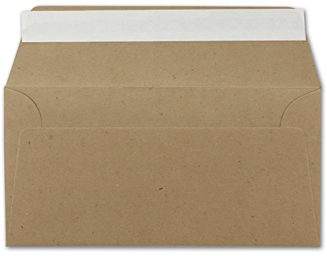 50 DIN Lang Brief-Umschläge Kraftpapier Braun - 11 x 22 cm - 120 g/m² Haftklebung Standard Brief-Kuverts für Taufe & Einladungen von Ihrem Glüxx-Agent