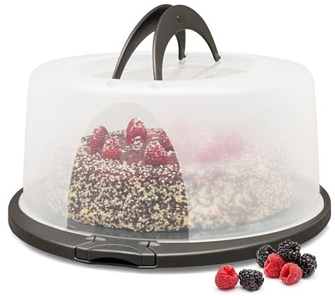 Hausfelder Kuchenhaube mit Deckel 33cm, Tortenplatte mit Deckel & Griff, Tortentransportbox rund groß, Kuchenbehälter rund für Transport & Aufbewahrung