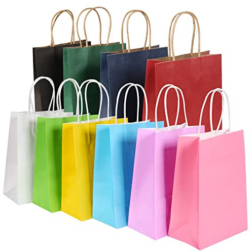BESCOST Papiertüten, 40 Stück Geschenktüten, Kraftpapiertüten mit Henkel, 21 x 27 x 11cm, Geschenktüten für Einkaufen, Hochzeiten, Verpackungen, Partys, Geburtstag, Weihnachten, 130 g/m², Bunt
