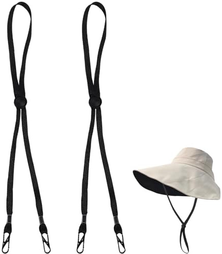 Cyrank Corde Coupe-Vent 2 pièces pour Chapeau, Sangle de Chapeau réglable Flexible Amovible Coupe-Vent Chapeau mentonnière Sangle Anti-Perte avec Clips Chapeau mentonnière(Noir)